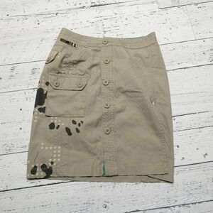 Triple Five Soul Skirt Womens 2 Khaki Button Front Cargo Ripstop Utility Graphic